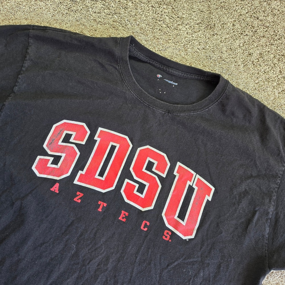 Champion SDSU Aztecs Men XL Black Cotton Short Sleeve Collegiate T-Shirt Adult